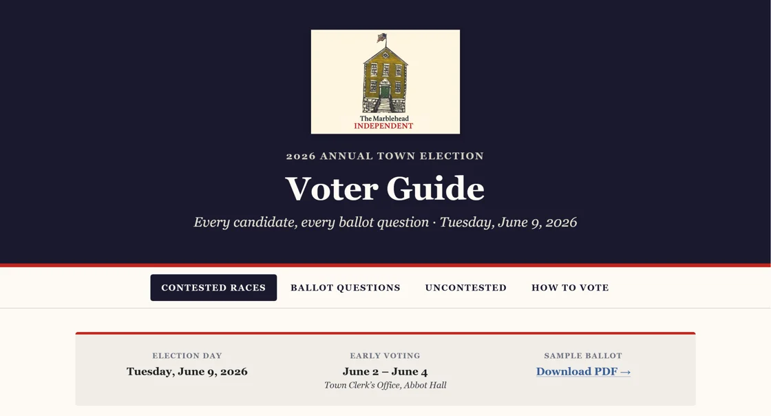10 - The Marblehead Independent publishes 2026 voter guide