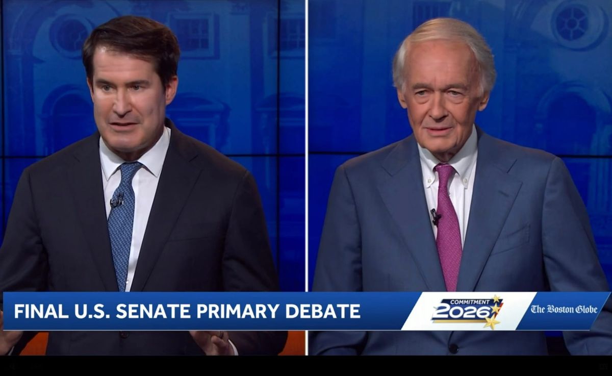 Ed Markey and Seth Moulton at the final Senate primary debate