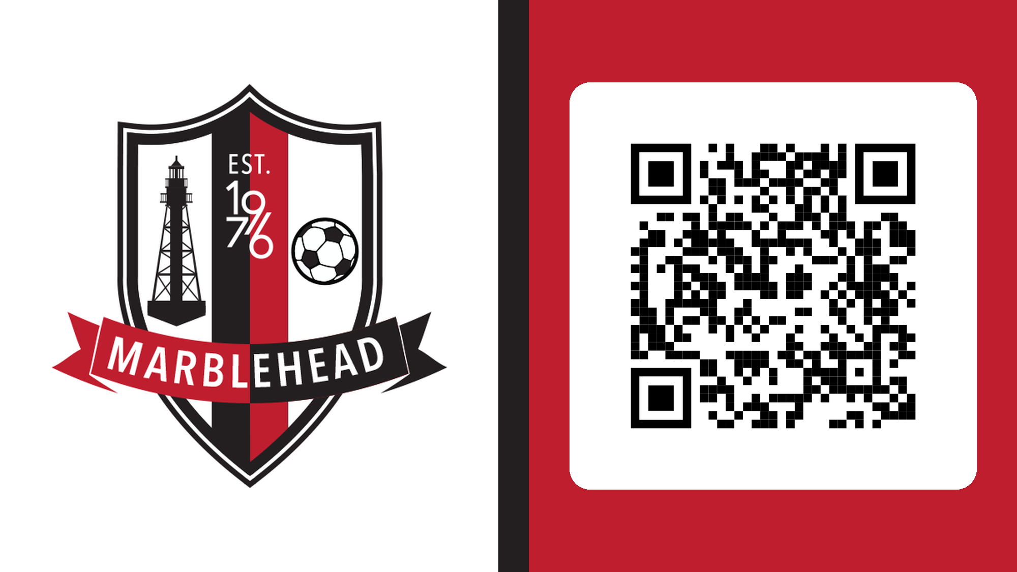 Marblehead Youth Soccer Association shield logo beside the QR code for the 2026 MYSA Golf Classic, Monday, Oct. 5, at Tedesco Country Club